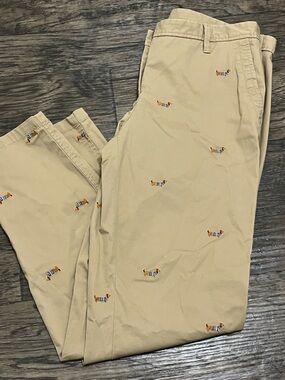 Talbots Embroidered Dachshund Tan Chino Pants